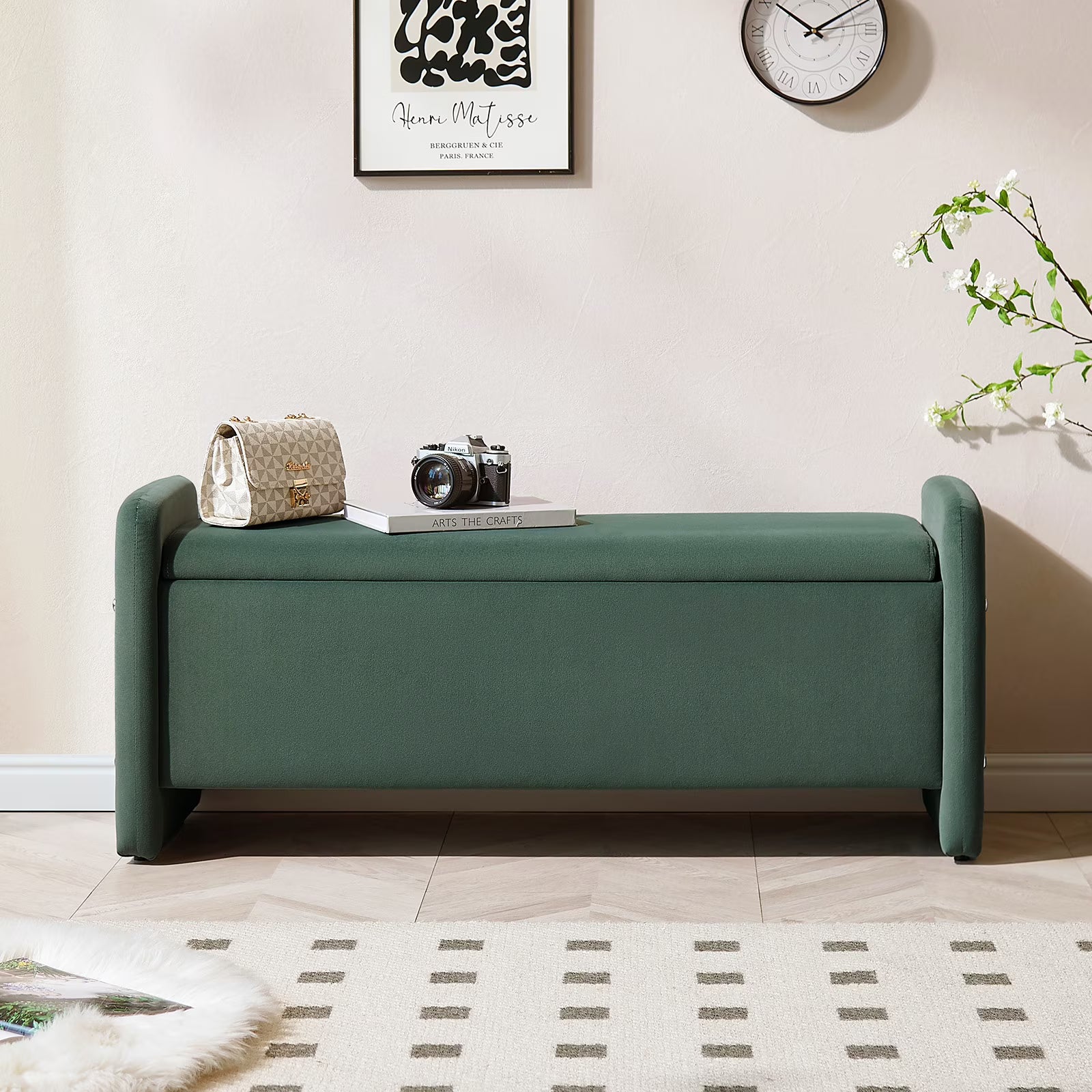 Pinmoco 44" Storage Ottoman Bench, Upholstered Entryway Bench with Storage End of Bed Bench for Bedroom& Living Room, Corduroy Gray
