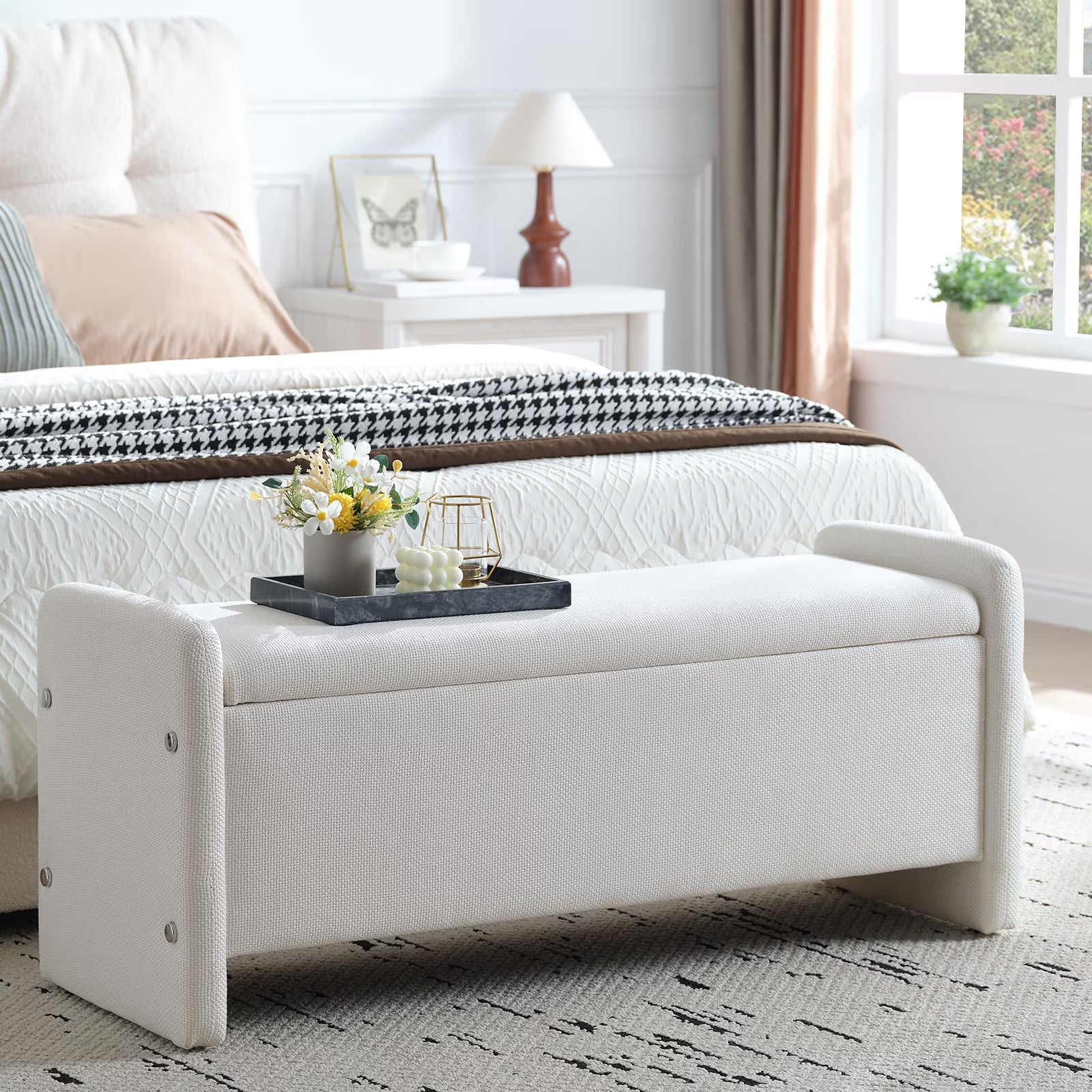 Pinmoco 44" Storage Ottoman Bench, Upholstered Entryway Bench with Storage End of Bed Bench for Bedroom& Living Room, Corduroy Gray