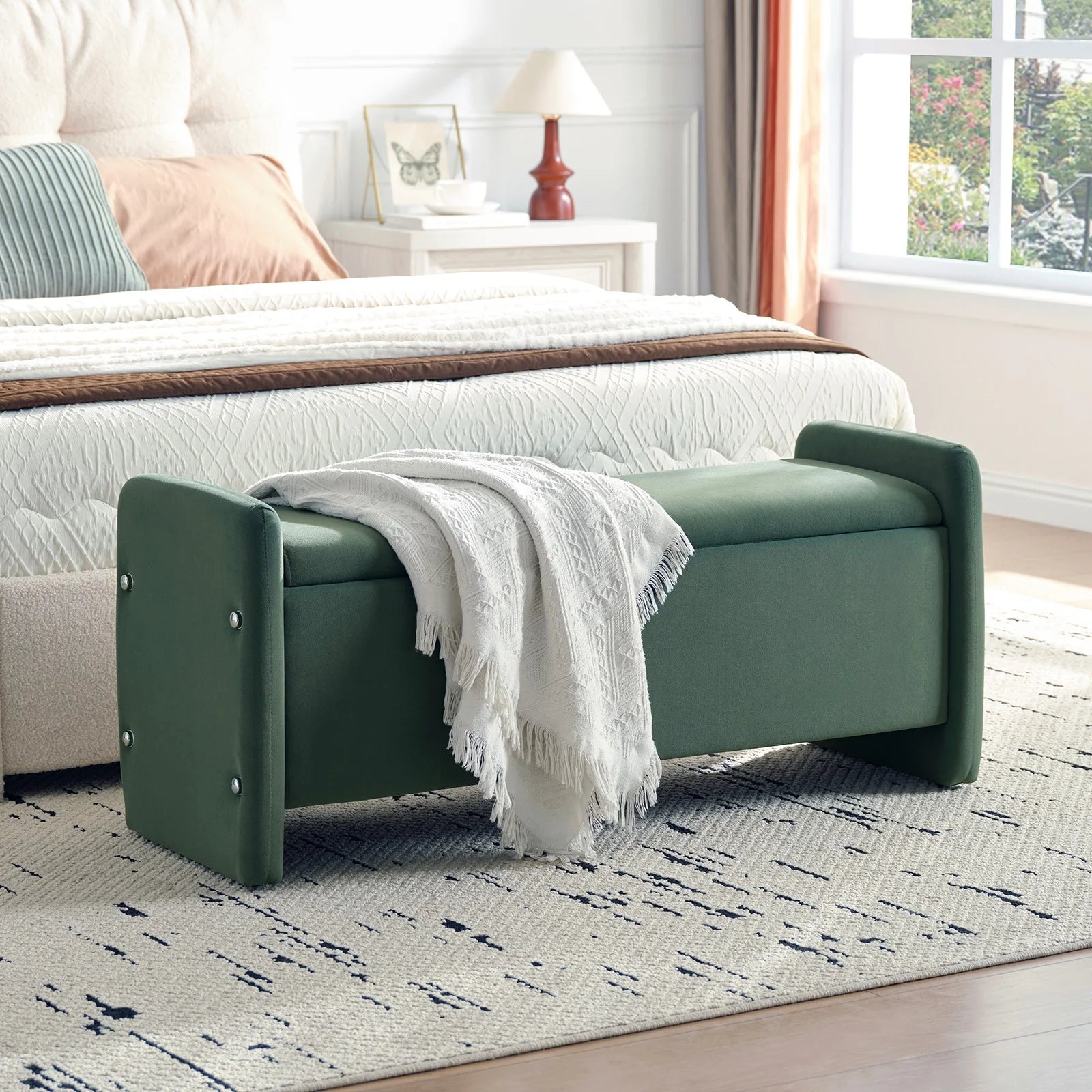 Pinmoco 44" Storage Ottoman Bench, Upholstered Entryway Bench with Storage End of Bed Bench for Bedroom& Living Room, Corduroy Gray