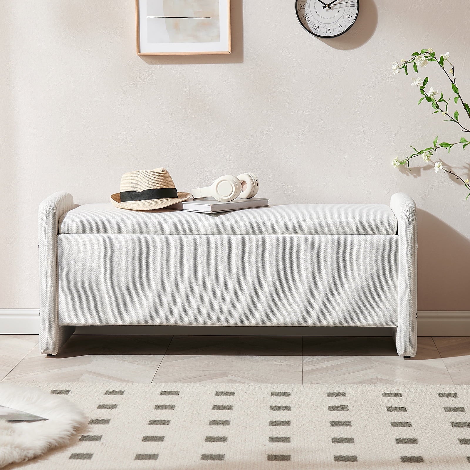 Pinmoco 44" Storage Ottoman Bench, Upholstered Entryway Bench with Storage End of Bed Bench for Bedroom& Living Room, Corduroy Gray
