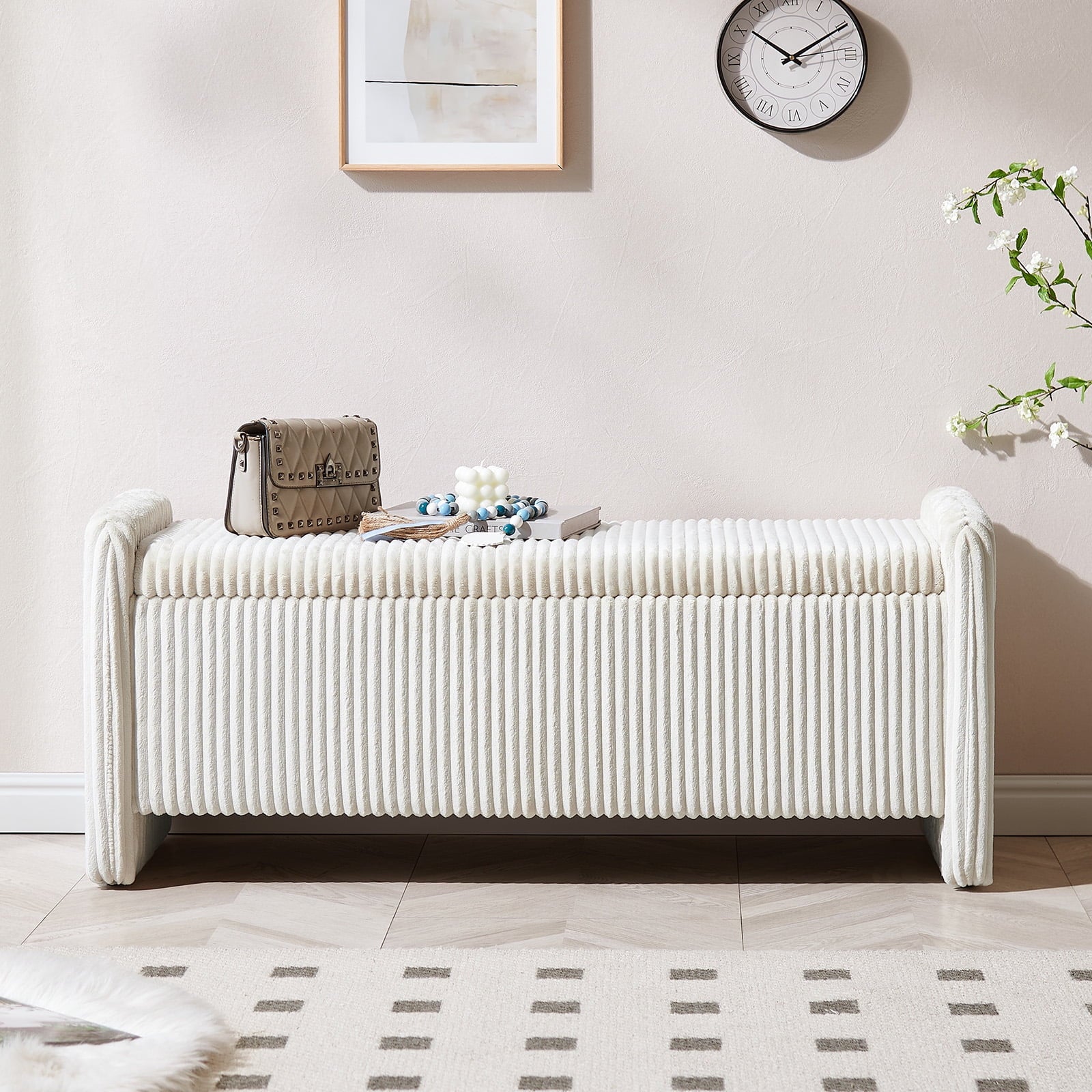 Pinmoco 44" Storage Ottoman Bench, Upholstered Entryway Bench with Storage End of Bed Bench for Bedroom& Living Room, Corduroy Gray