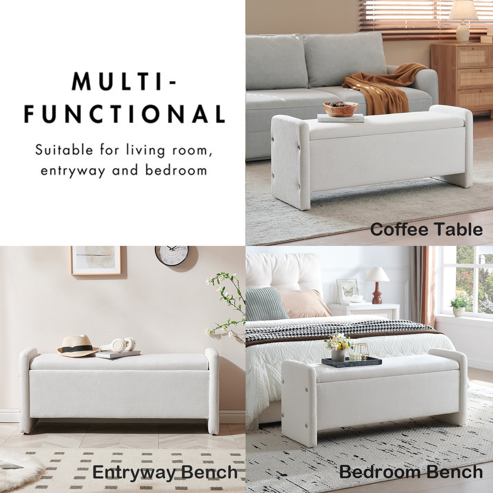 Pinmoco 44" Storage Ottoman Bench, Upholstered Entryway Bench with Storage End of Bed Bench for Bedroom& Living Room, Corduroy Gray