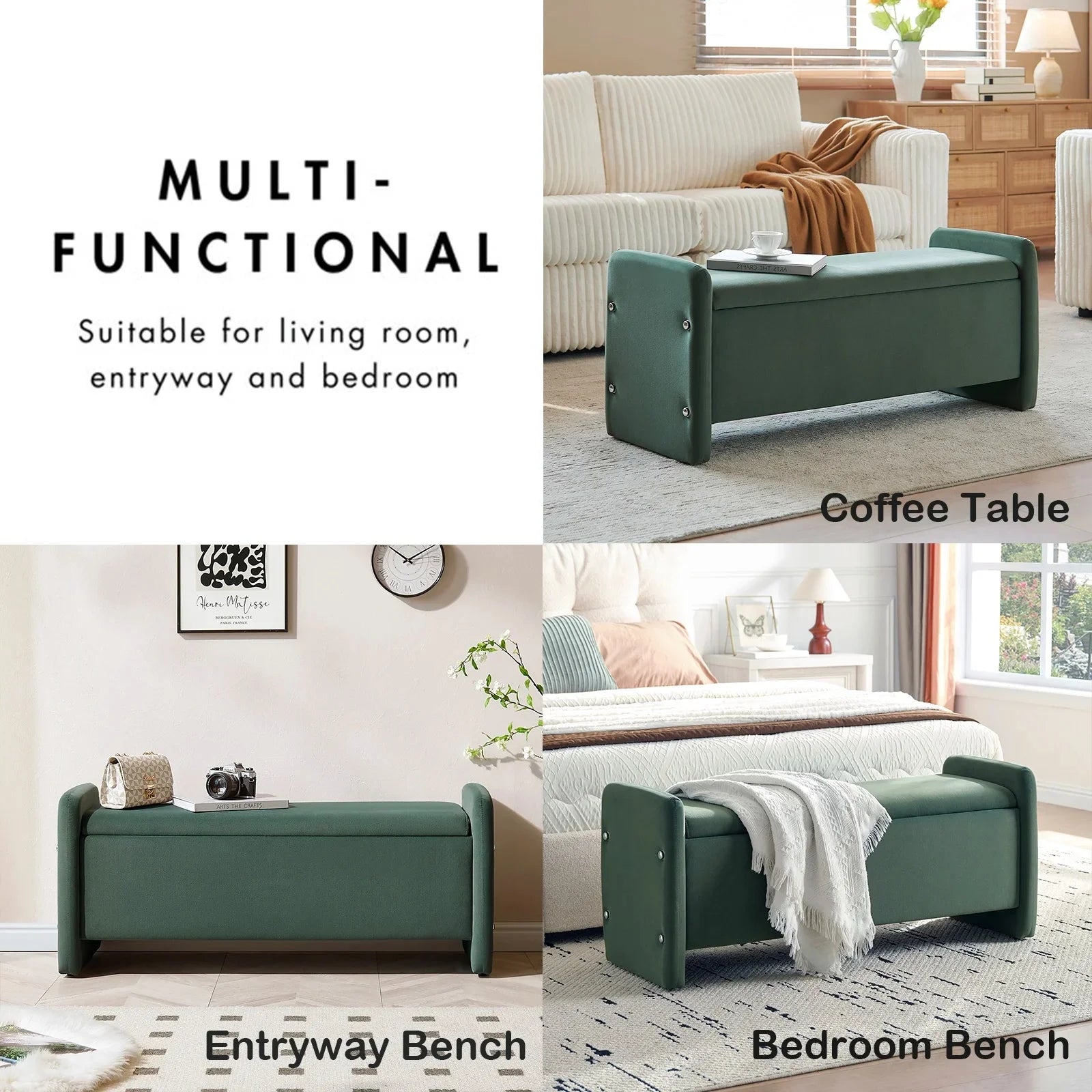 Pinmoco 44" Storage Ottoman Bench, Upholstered Entryway Bench with Storage End of Bed Bench for Bedroom& Living Room, Corduroy Gray