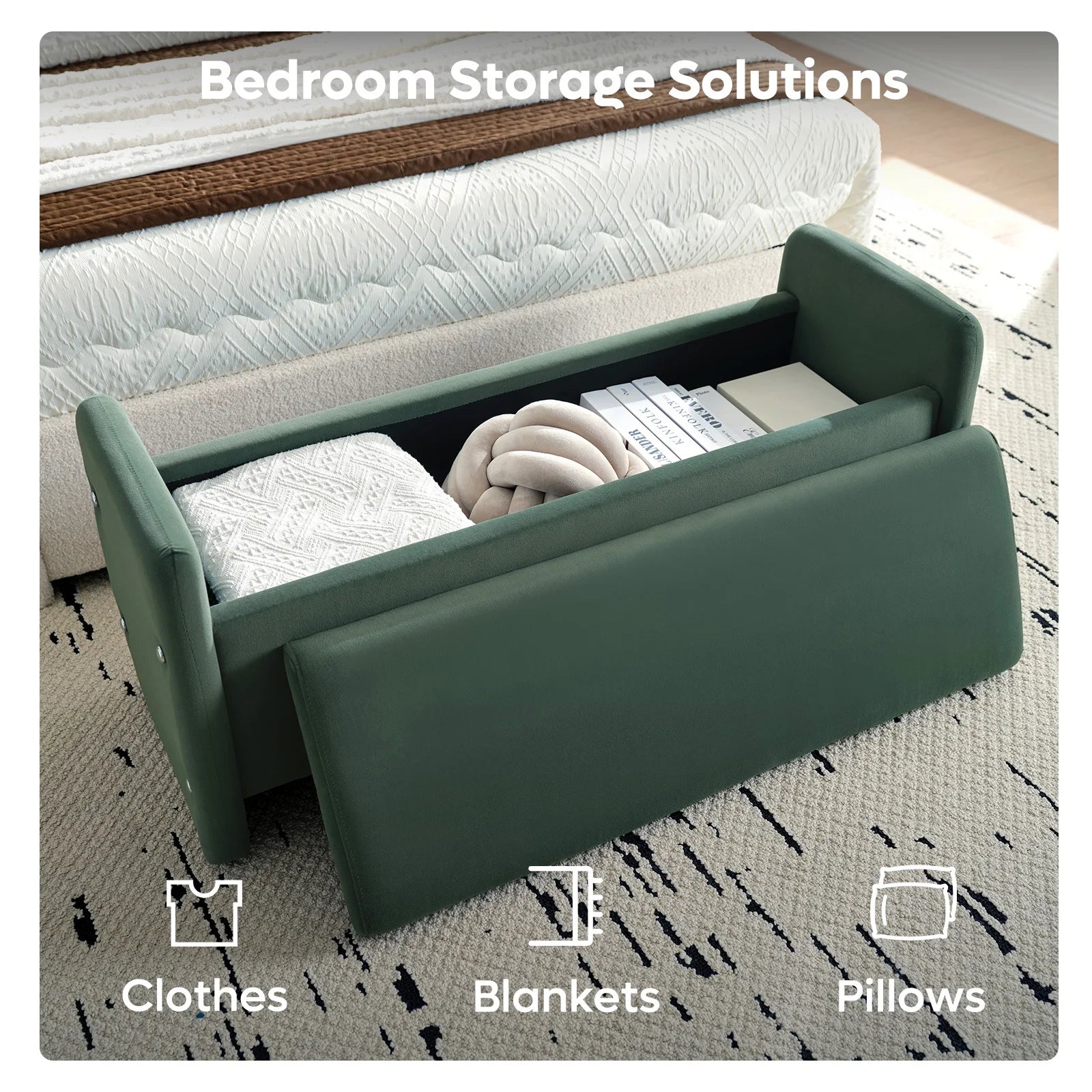 Pinmoco 44" Storage Ottoman Bench, Upholstered Entryway Bench with Storage End of Bed Bench for Bedroom& Living Room, Corduroy Gray